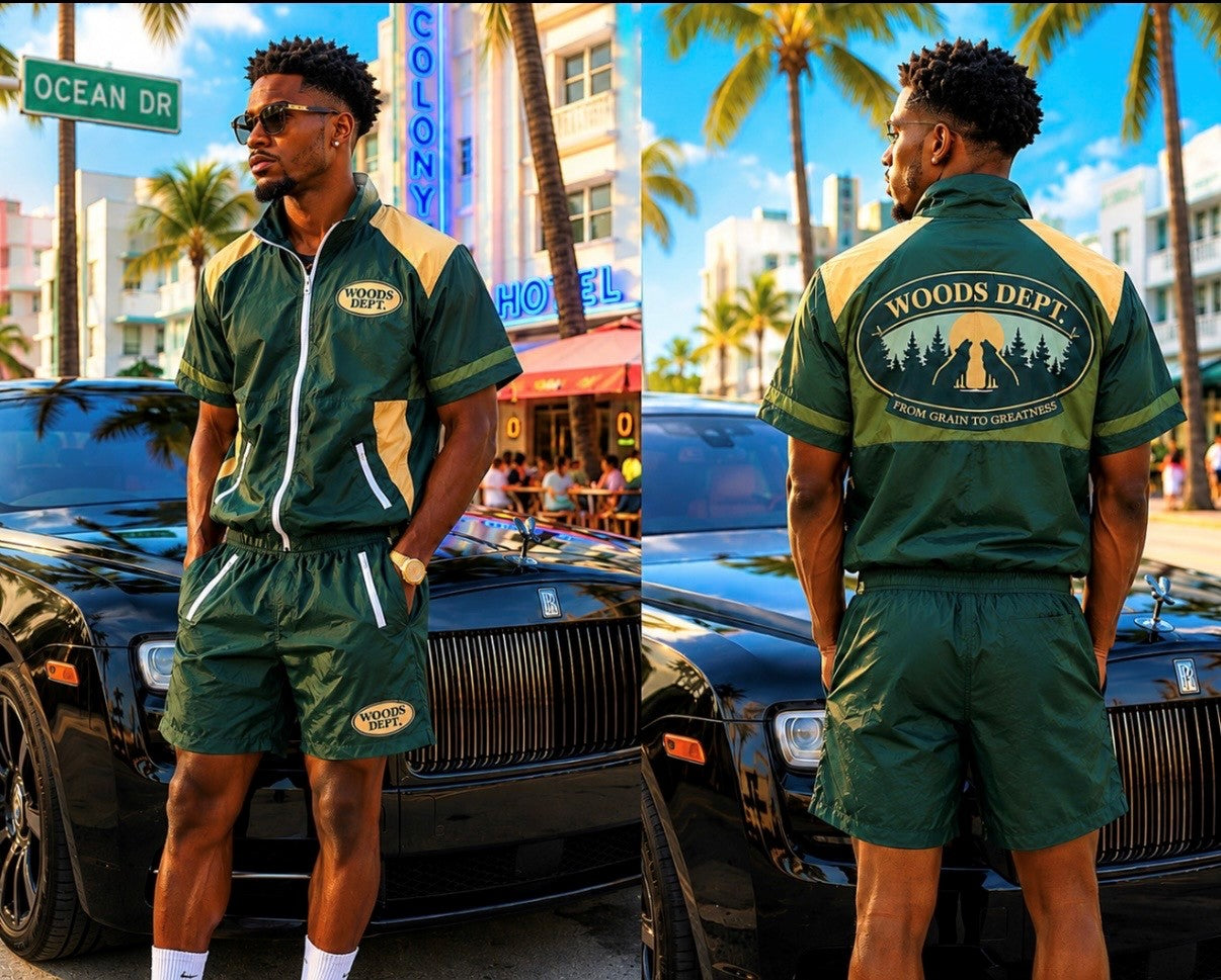 Green Zip Up Short Set