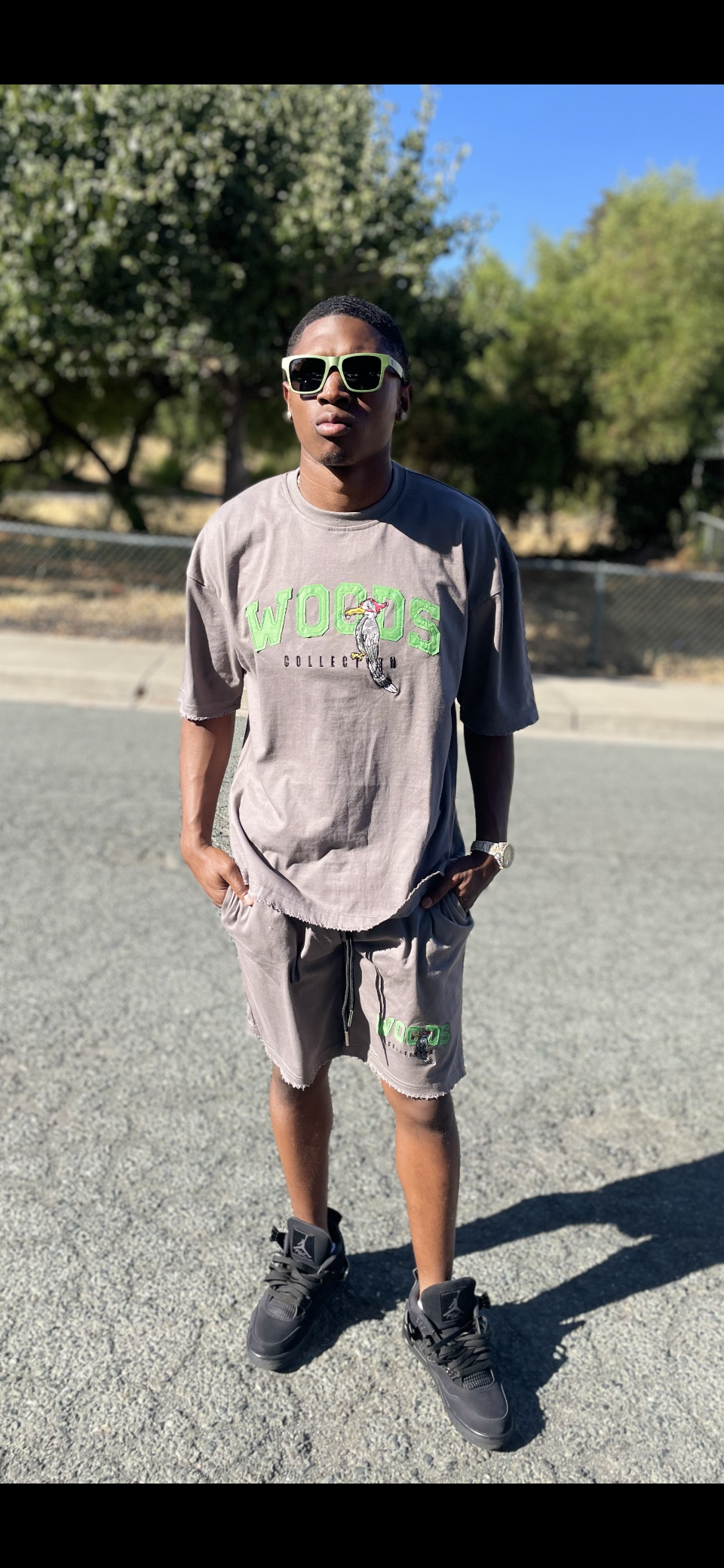 Distressed Short Set in Grey