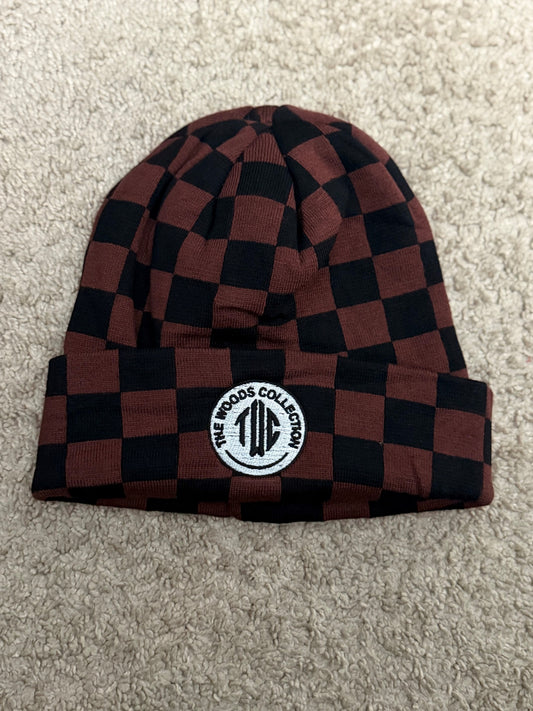 Checkered Beanie black n brown