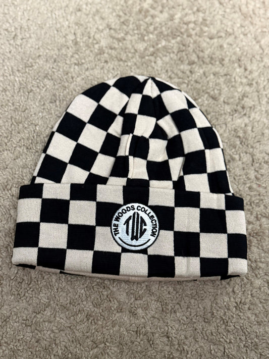 Checkered beanie black n cream