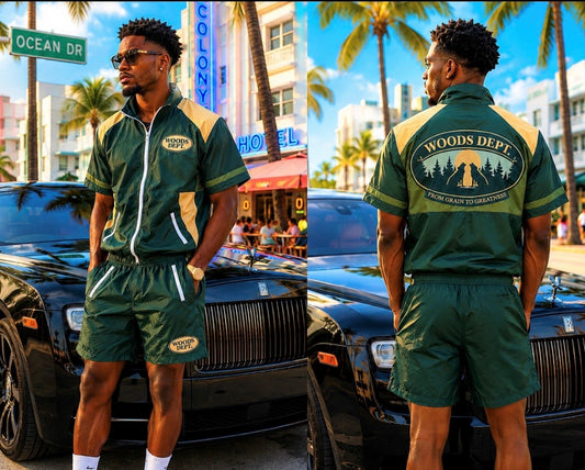 Green Zip Up Short Set